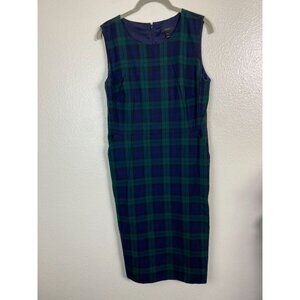 J. Crew Green and Blue Plaid Midi Dress